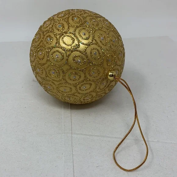 Large round gold glitter Christmas tree ornament decoration vintage decor - Picture 9 of 17